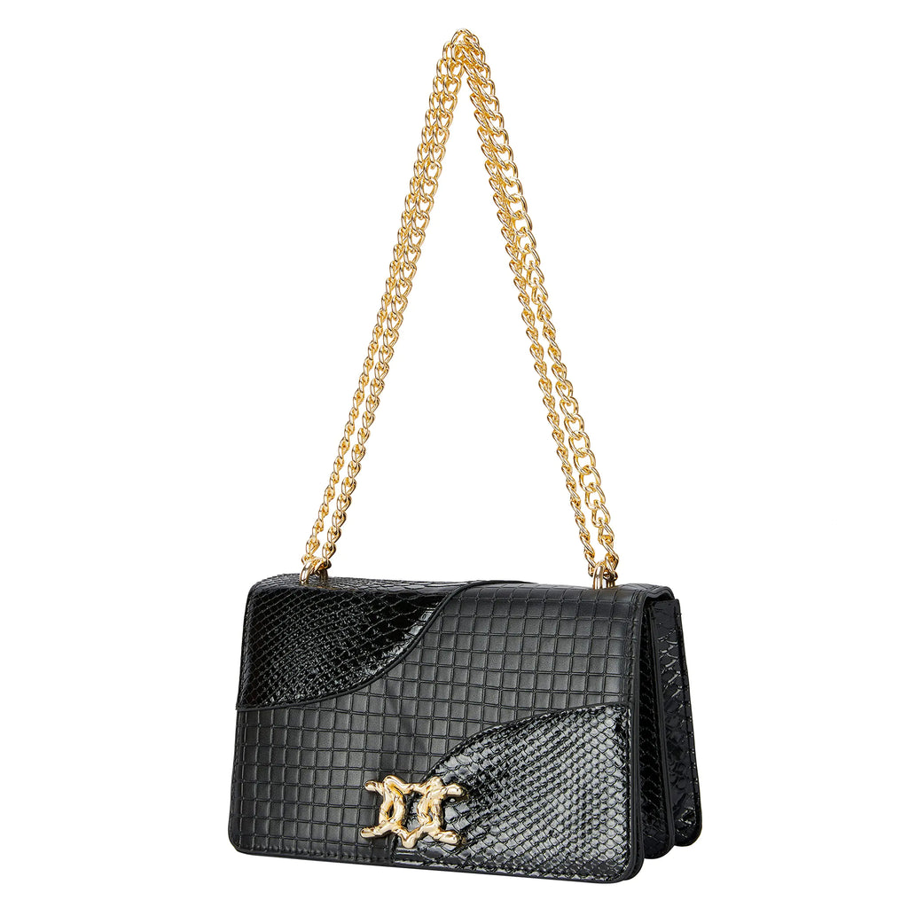 Gold Chain Fashion Snakeskin Bag（Black）
