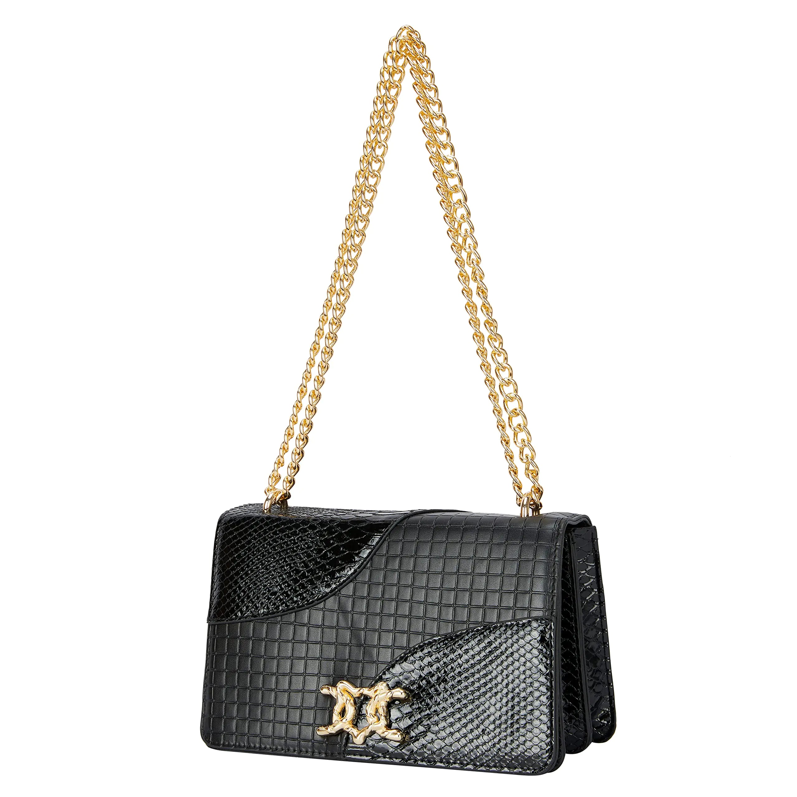 Gold Chain Fashion Snakeskin Bag（Black）