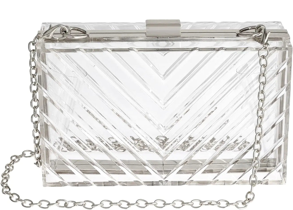 Clear Purse Acrylic Clear Clutch Bag Clear Bag Stadium Approved (Silver)